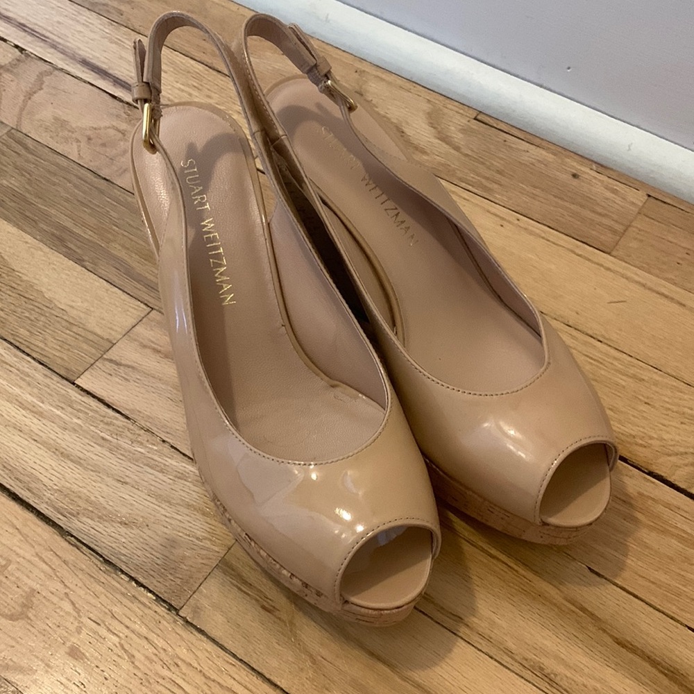 Stuart Weitzman Cream Colored Wedge Sandals